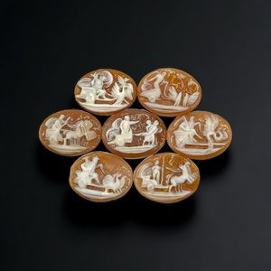 Antique Loose Cameo Hand Carved Shell 7 Days Of The Week Goddess Greek Story 7pc